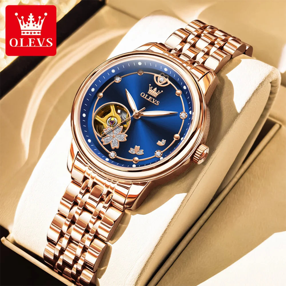 OLEVS 6732 Women Watch Top Luxury Brand All Automatic Mechanical Watch Hollow Diamond Exquisite Dial Dress Bracelet Women Watch
