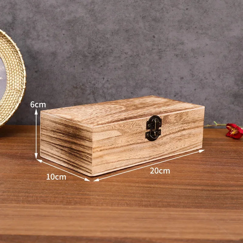 Antique Style Wooden Carbonization Gift Box Rectangular Burnt Wood Hairpin Storage Home Decor Organizer for Jewelry Keepsakes