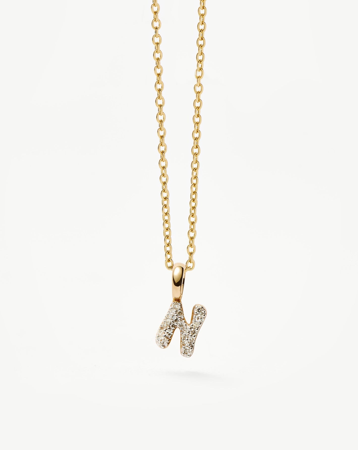 Solid Gold Diamond Initial Mini Pendant Necklace - N | 14ct Solid Yellow Gold Plated/Diamond