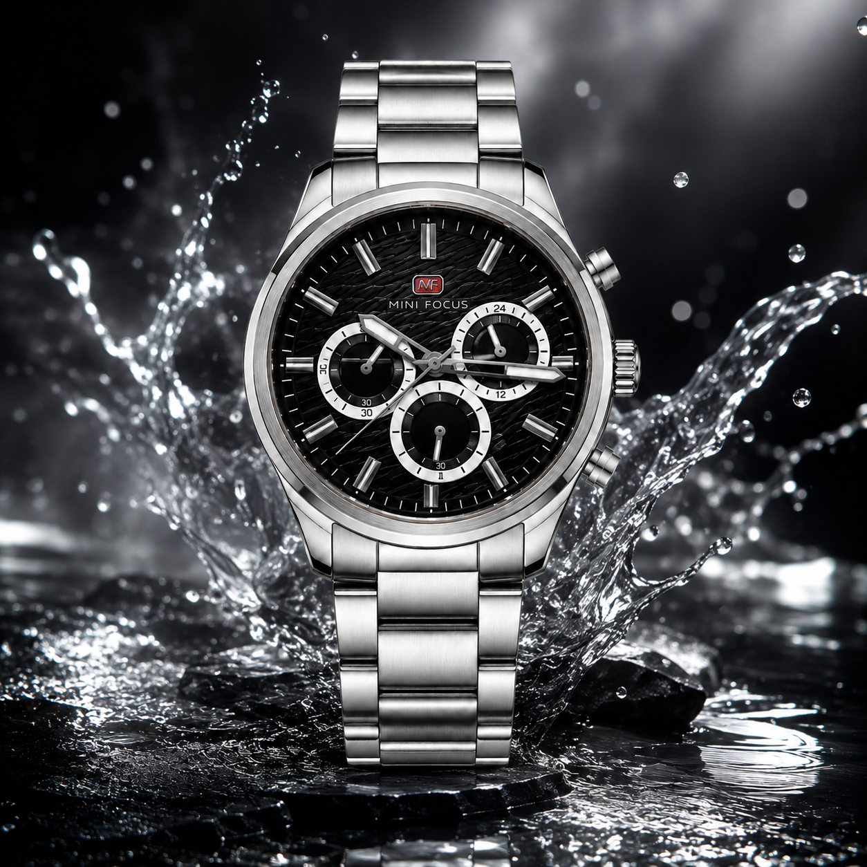 Mini Focus Men's Chronograph Stainless Steel Watch ساعة ميني فوكس كرونوغراف ستيل رجالية