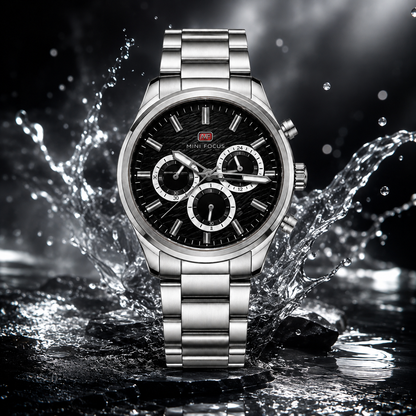 Mini Focus Men's Chronograph Stainless Steel Watch ساعة ميني فوكس كرونوغراف ستيل رجالية
