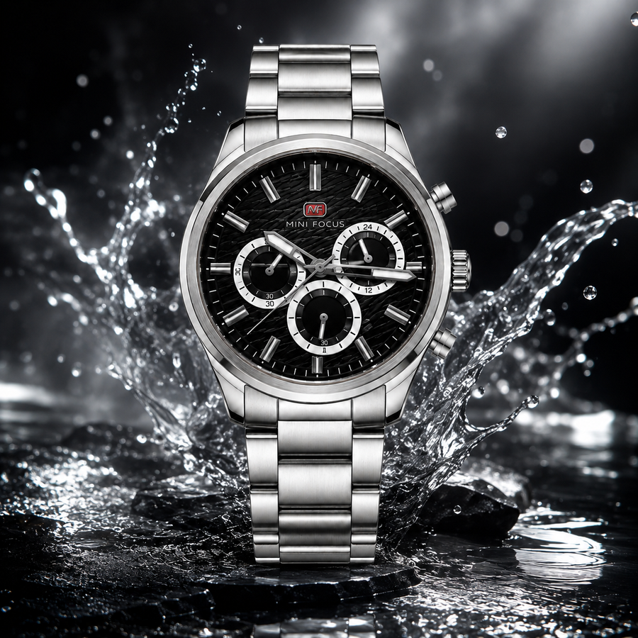 Mini Focus Men's Chronograph Stainless Steel Watch ساعة ميني فوكس كرونوغراف ستيل رجالية
