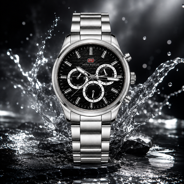 Mini Focus Men's Chronograph Stainless Steel Watch ساعة ميني فوكس كرونوغراف ستيل رجالية