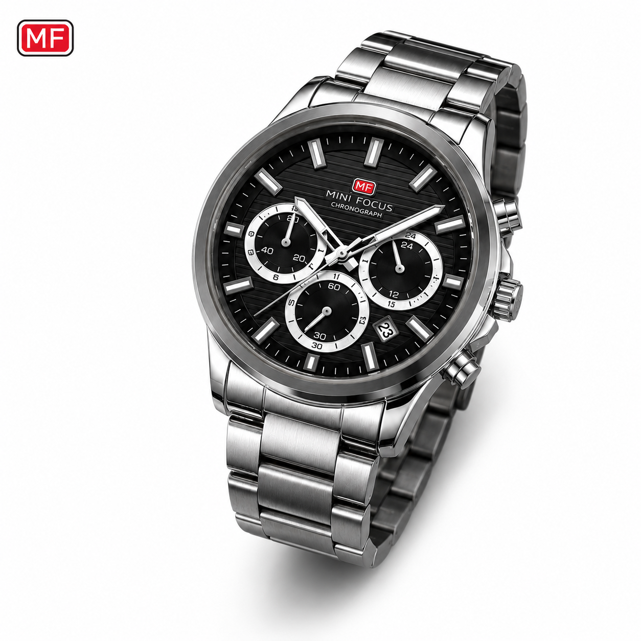 Mini Focus Men's Chronograph Stainless Steel Watch ساعة ميني فوكس كرونوغراف ستيل رجالية