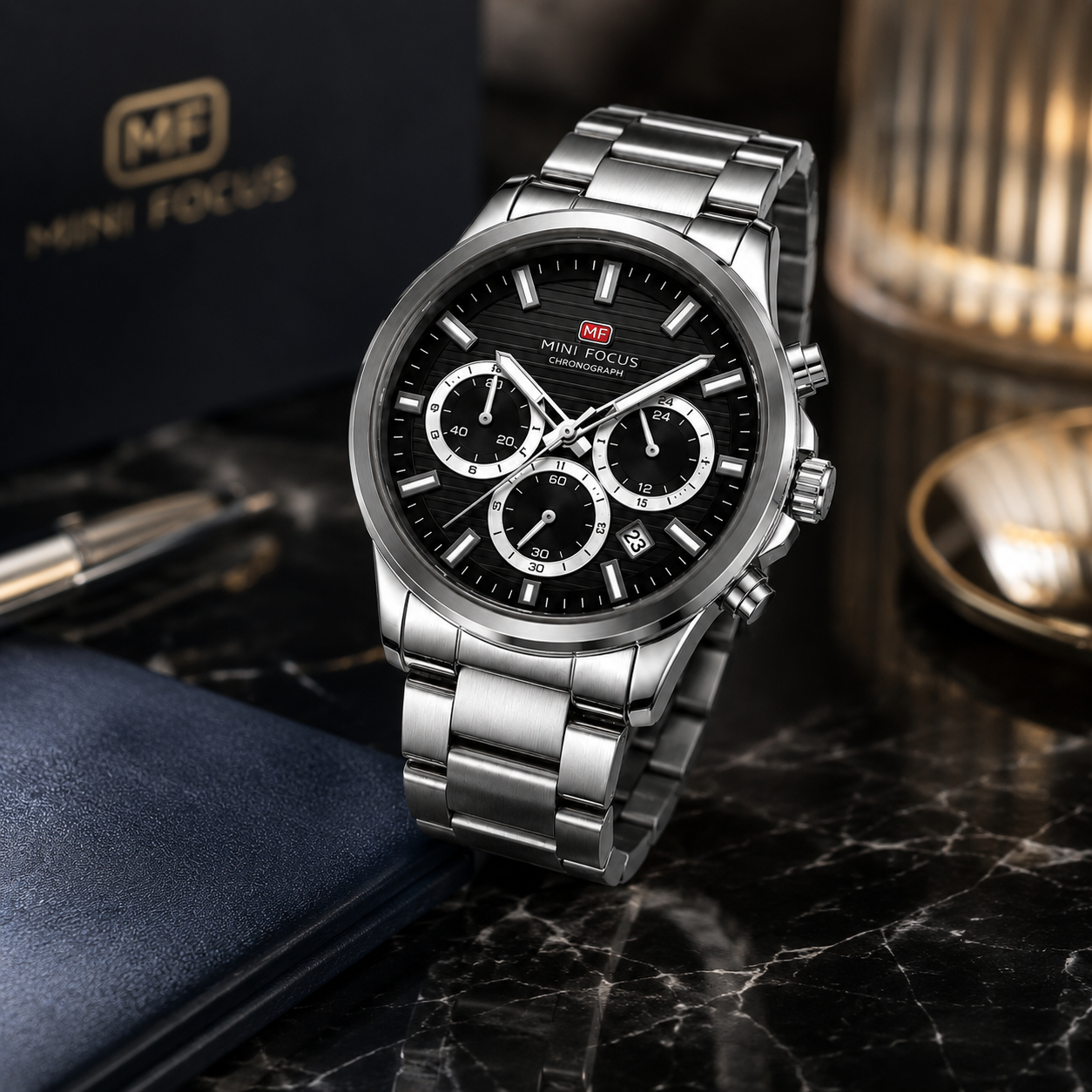 Mini Focus Men's Chronograph Stainless Steel Watch ساعة ميني فوكس كرونوغراف ستيل رجالية