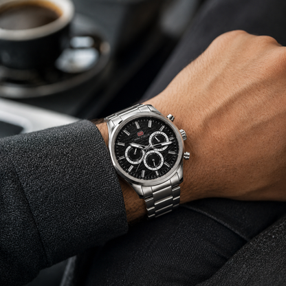 Mini Focus Men's Chronograph Stainless Steel Watch ساعة ميني فوكس كرونوغراف ستيل رجالية