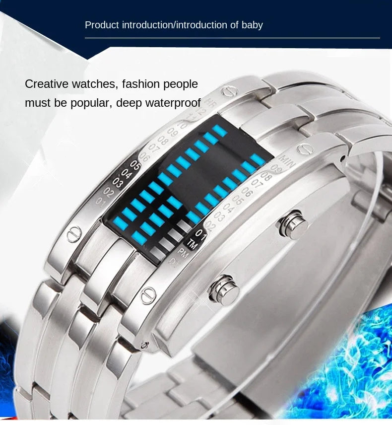 Men Watch 50m Waterproof Lava Watch Double Row Lamp Led Watch Male Fashion Steel Band Electronic Sport Watch Relogios Masculino