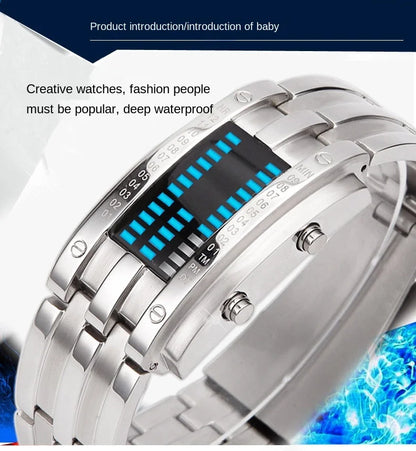 Men Watch 50m Waterproof Lava Watch Double Row Lamp Led Watch Male Fashion Steel Band Electronic Sport Watch Relogios Masculino