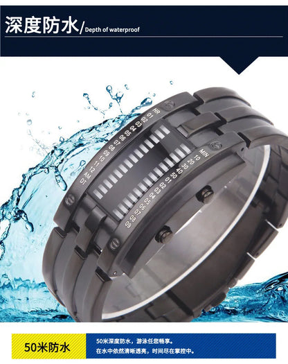 Men Watch 50m Waterproof Lava Watch Double Row Lamp Led Watch Male Fashion Steel Band Electronic Sport Watch Relogios Masculino