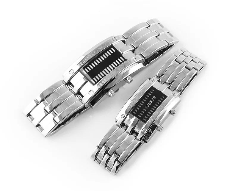 Men Watch 50m Waterproof Lava Watch Double Row Lamp Led Watch Male Fashion Steel Band Electronic Sport Watch Relogios Masculino