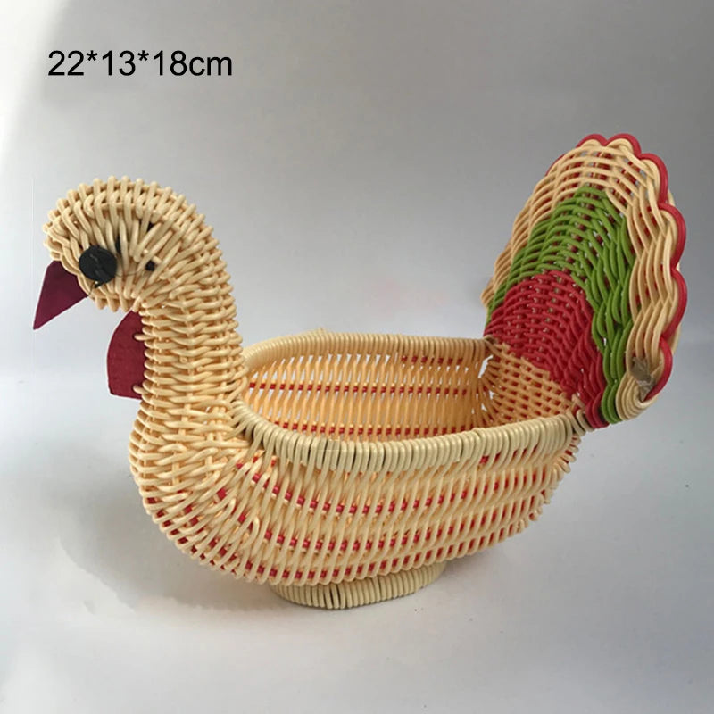 Rattan Woven Fruit Basket Cute Shape Fruit Bowls Tray Vegetable Snack Basket Novelty Animal Shaped Home Decor Organizer Handmade