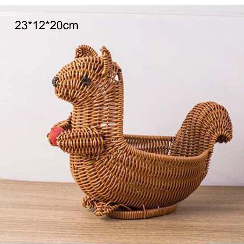 Rattan Woven Fruit Basket Cute Shape Fruit Bowls Tray Vegetable Snack Basket Novelty Animal Shaped Home Decor Organizer Handmade