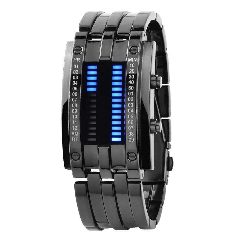 Men Watch 50m Waterproof Lava Watch Double Row Lamp Led Watch Male Fashion Steel Band Electronic Sport Watch Relogios Masculino