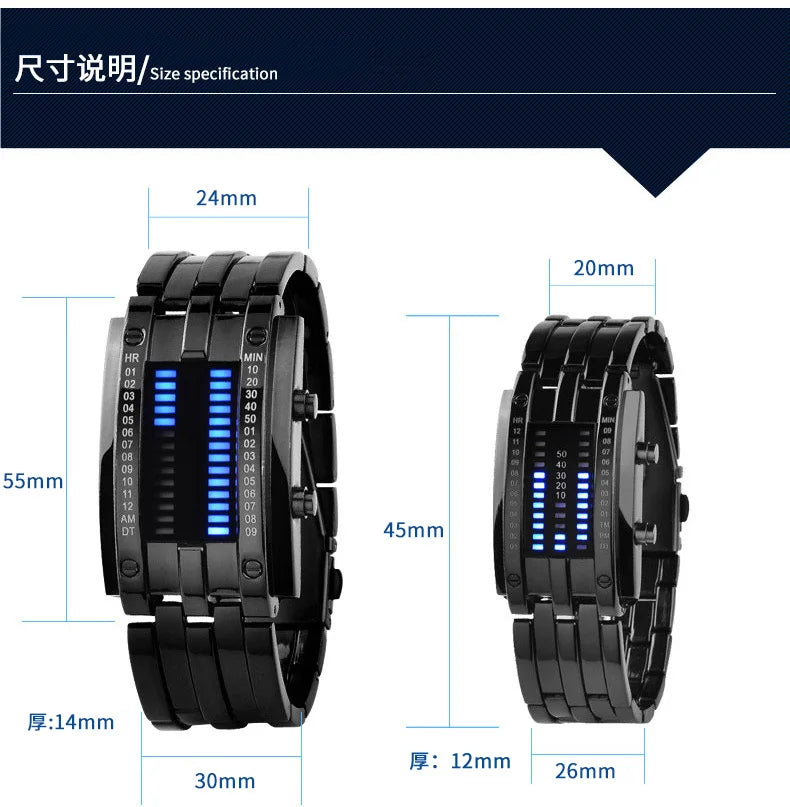Men Watch 50m Waterproof Lava Watch Double Row Lamp Led Watch Male Fashion Steel Band Electronic Sport Watch Relogios Masculino