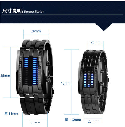 Men Watch 50m Waterproof Lava Watch Double Row Lamp Led Watch Male Fashion Steel Band Electronic Sport Watch Relogios Masculino