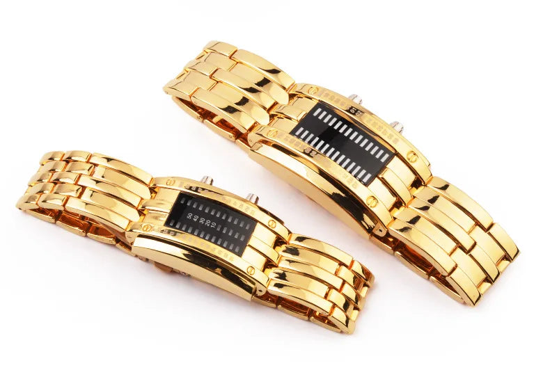 Men Watch 50m Waterproof Lava Watch Double Row Lamp Led Watch Male Fashion Steel Band Electronic Sport Watch Relogios Masculino