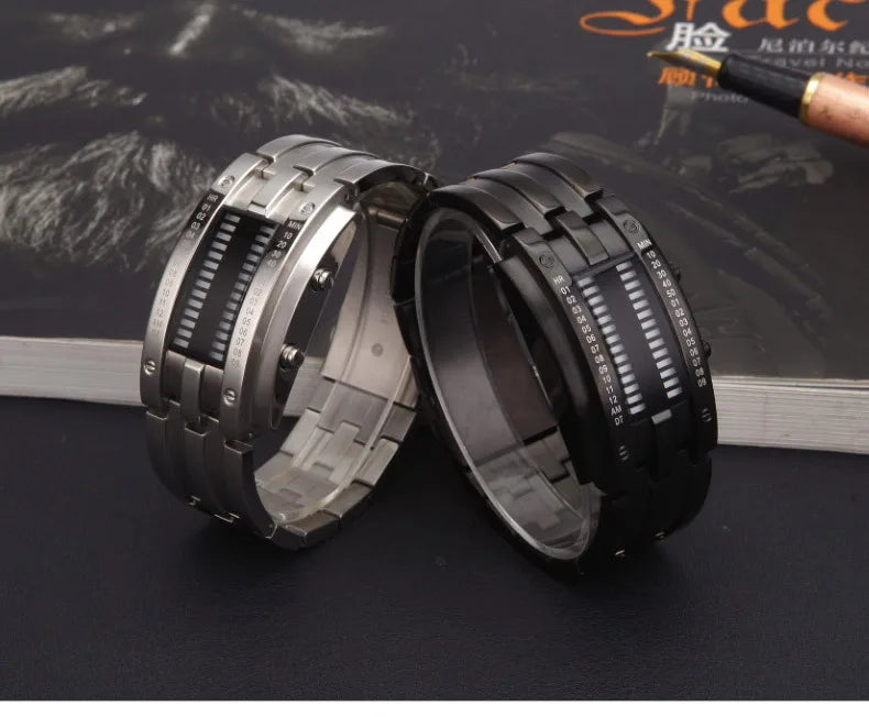 Men Watch 50m Waterproof Lava Watch Double Row Lamp Led Watch Male Fashion Steel Band Electronic Sport Watch Relogios Masculino