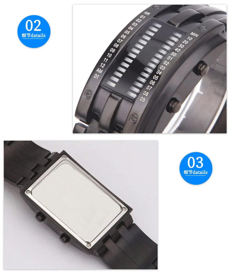 Men Watch 50m Waterproof Lava Watch Double Row Lamp Led Watch Male Fashion Steel Band Electronic Sport Watch Relogios Masculino