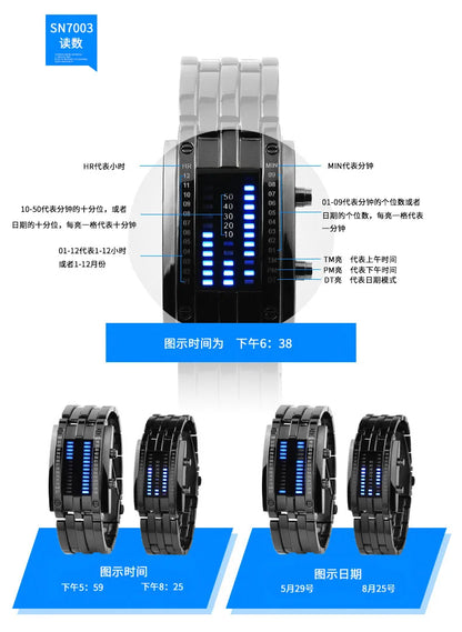 Men Watch 50m Waterproof Lava Watch Double Row Lamp Led Watch Male Fashion Steel Band Electronic Sport Watch Relogios Masculino
