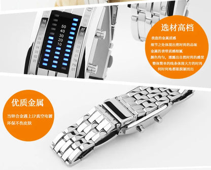 Men Watch 50m Waterproof Lava Watch Double Row Lamp Led Watch Male Fashion Steel Band Electronic Sport Watch Relogios Masculino