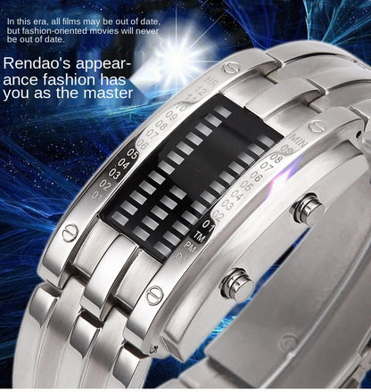 Men Watch 50m Waterproof Lava Watch Double Row Lamp Led Watch Male Fashion Steel Band Electronic Sport Watch Relogios Masculino