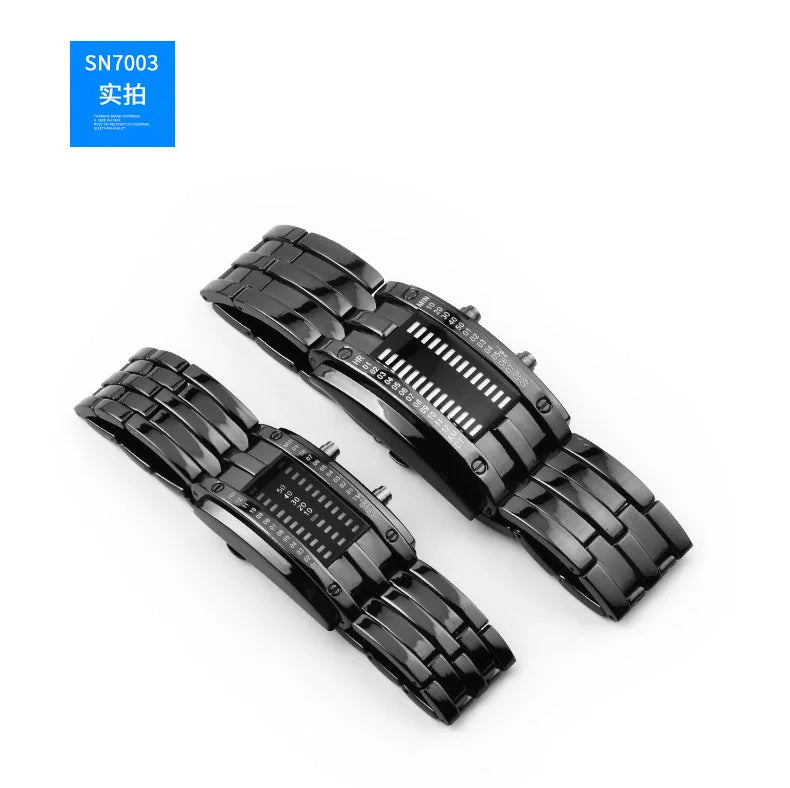Men Watch 50m Waterproof Lava Watch Double Row Lamp Led Watch Male Fashion Steel Band Electronic Sport Watch Relogios Masculino