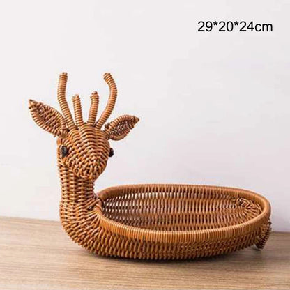 Rattan Woven Fruit Basket Cute Shape Fruit Bowls Tray Vegetable Snack Basket Novelty Animal Shaped Home Decor Organizer Handmade