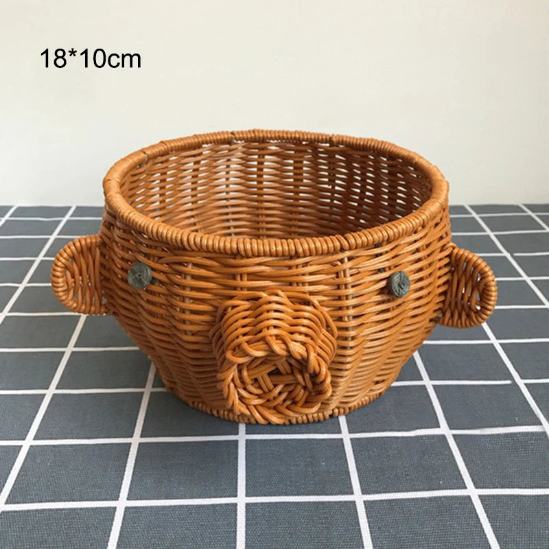 Rattan Woven Fruit Basket Cute Shape Fruit Bowls Tray Vegetable Snack Basket Novelty Animal Shaped Home Decor Organizer Handmade