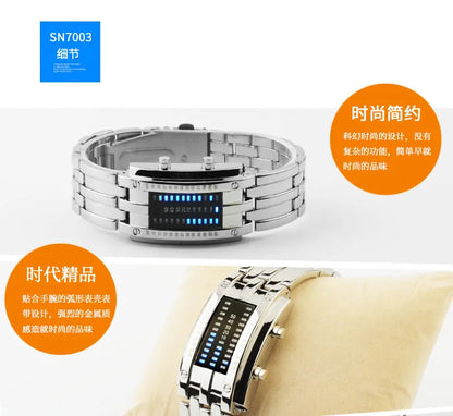 Men Watch 50m Waterproof Lava Watch Double Row Lamp Led Watch Male Fashion Steel Band Electronic Sport Watch Relogios Masculino