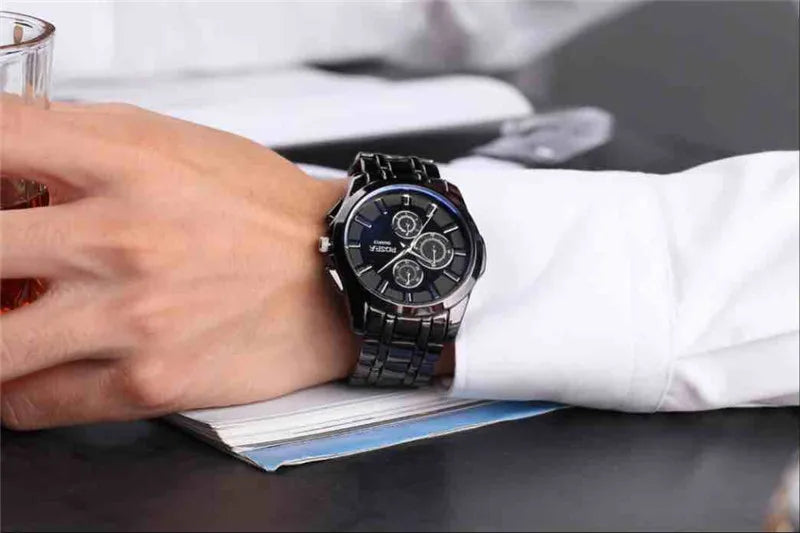 Men Watches Black Stainless Steel Mens Watch Men Sports Watches Quartz Wristwatch relogio masculino montres homme horloge mannen