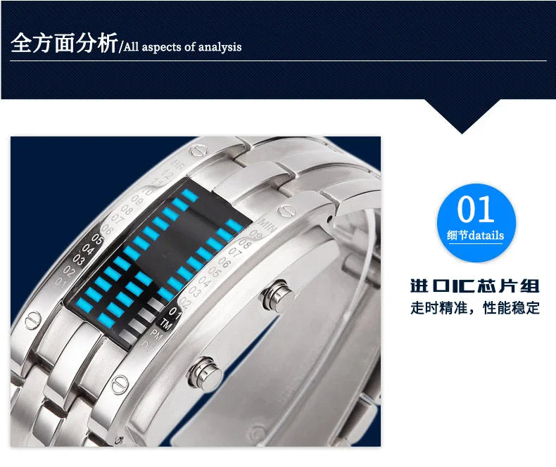 Men Watch 50m Waterproof Lava Watch Double Row Lamp Led Watch Male Fashion Steel Band Electronic Sport Watch Relogios Masculino