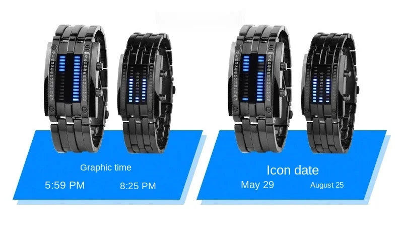 Men Watch 50m Waterproof Lava Watch Double Row Lamp Led Watch Male Fashion Steel Band Electronic Sport Watch Relogios Masculino