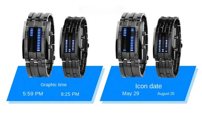 Men Watch 50m Waterproof Lava Watch Double Row Lamp Led Watch Male Fashion Steel Band Electronic Sport Watch Relogios Masculino