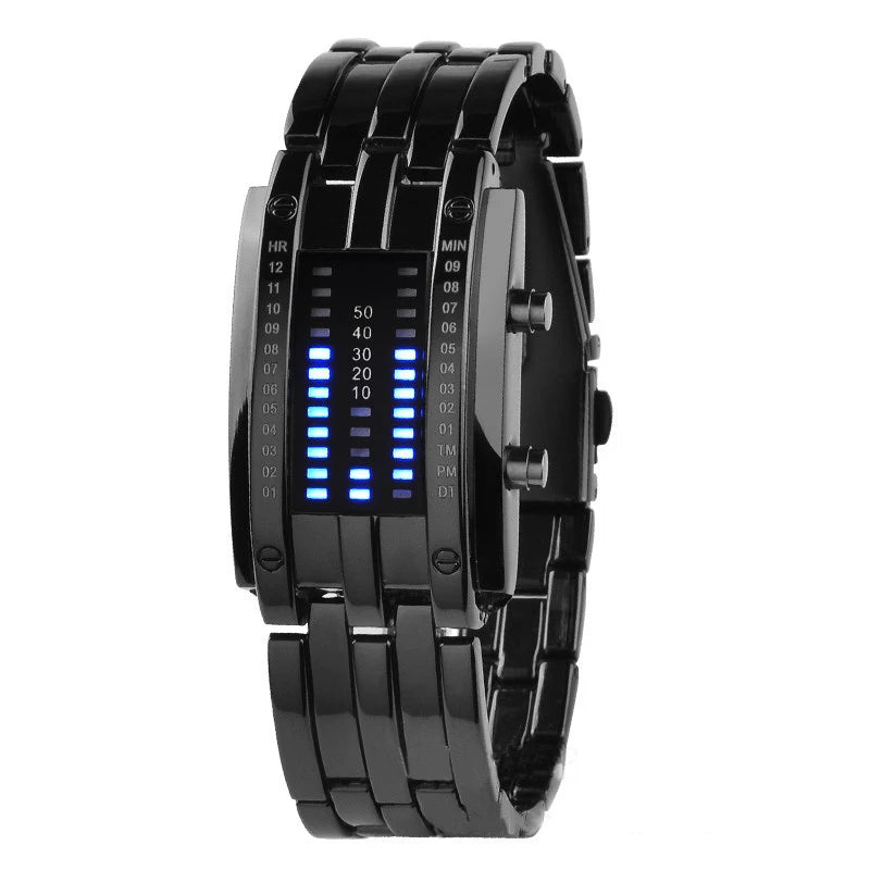 Men Watch 50m Waterproof Lava Watch Double Row Lamp Led Watch Male Fashion Steel Band Electronic Sport Watch Relogios Masculino
