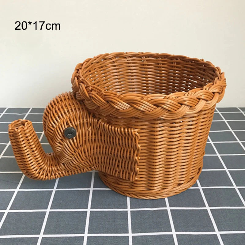 Rattan Woven Fruit Basket Cute Shape Fruit Bowls Tray Vegetable Snack Basket Novelty Animal Shaped Home Decor Organizer Handmade