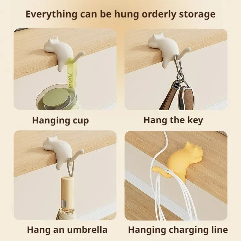 Fun Cat Design Key Hooks for Desk Table Edge Office Bag Storage Kawaii Home Decor Organizer Cute Space Saving Accessory detail view