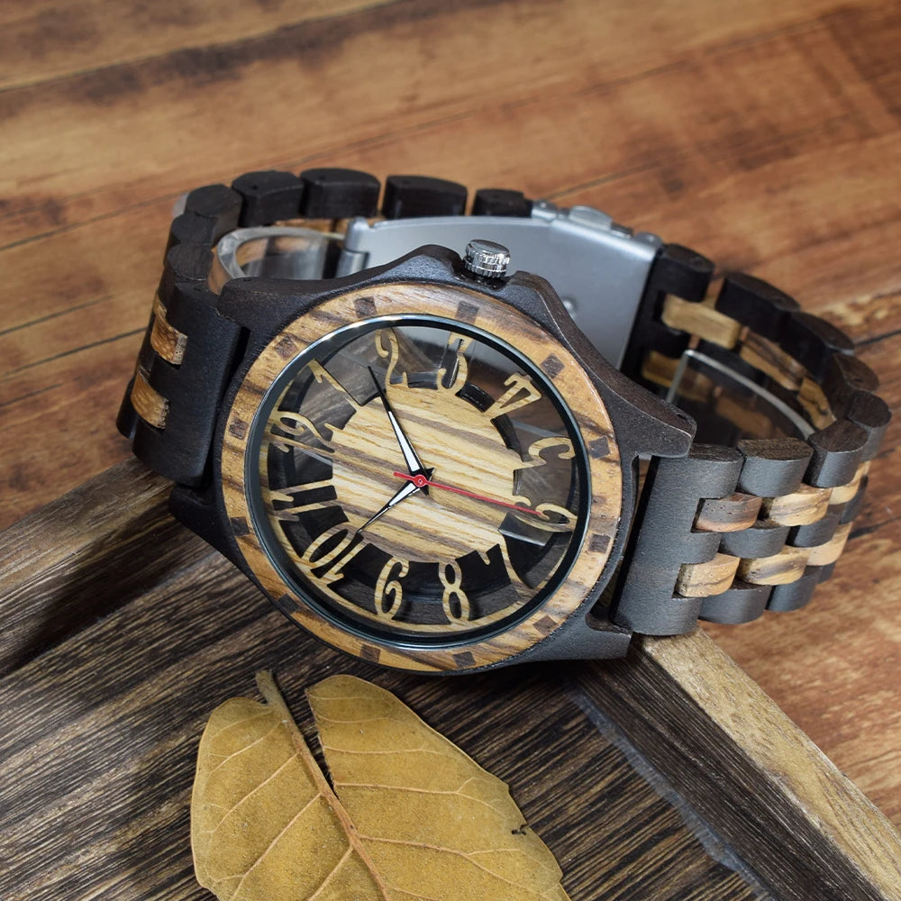 Wooden Watches for Men Handmade  Engraved Wood Watch Analog Quartz Men's Wooden Watch