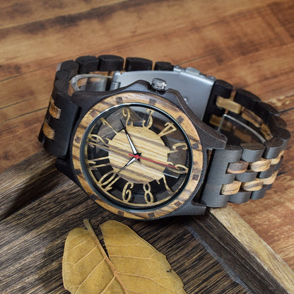 Wooden Watches for Men Handmade  Engraved Wood Watch Analog Quartz Men's Wooden Watch