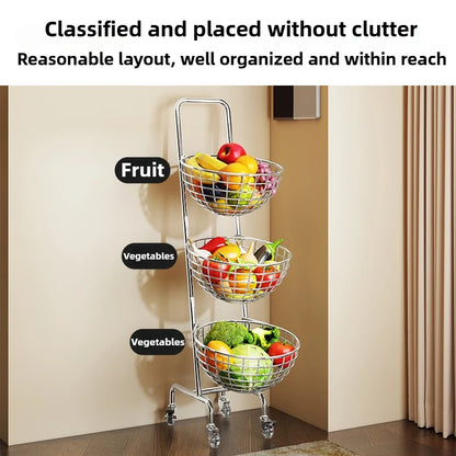 Fruit Vegetable Kitchen Organizer Cart Movable Layered Kitchen Storage Basket Wheels Modern Corner Organizers Rack Home Items