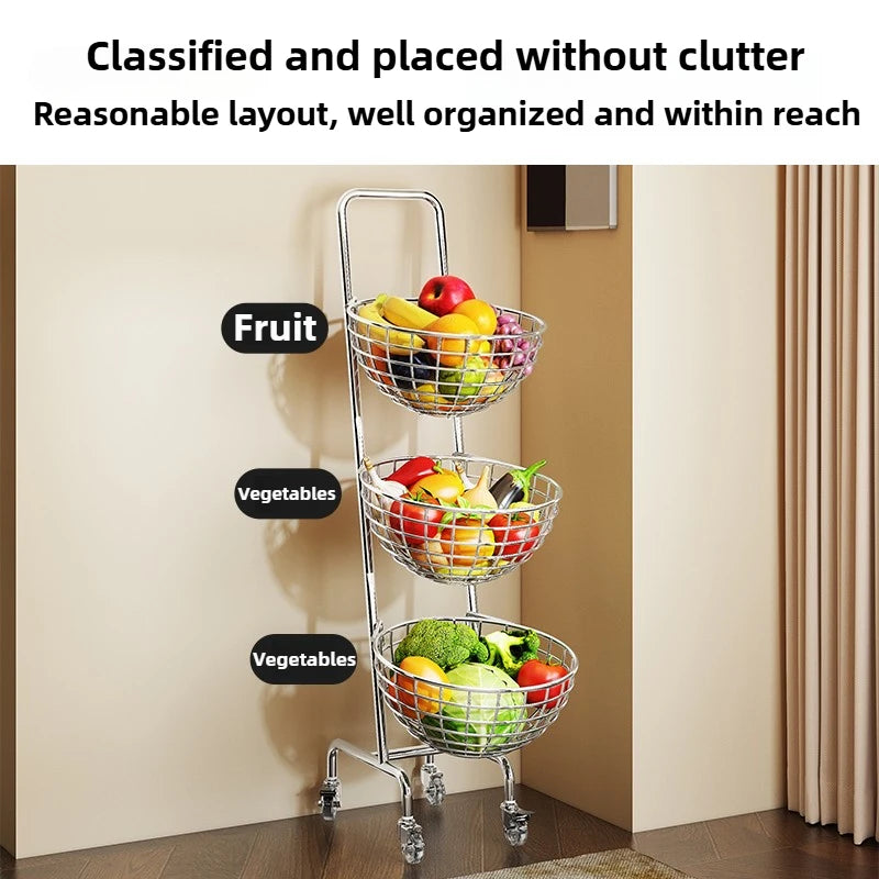 Fruit Vegetable Kitchen Organizer Cart Movable Layered Kitchen Storage Basket Wheels Modern Corner Organizers Rack Home Items detail view