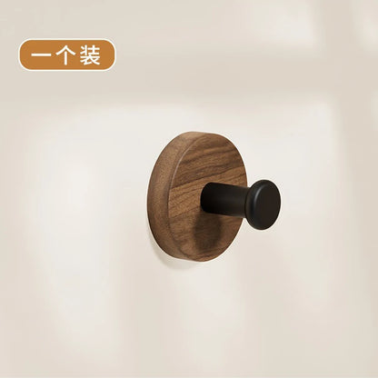 Self-adhesive Solid Wood Hook Walnut Hanging Hanger Bathroom Bedroom Wall Hook for Key Bag Towel Coat Home Decor Organizer Hook