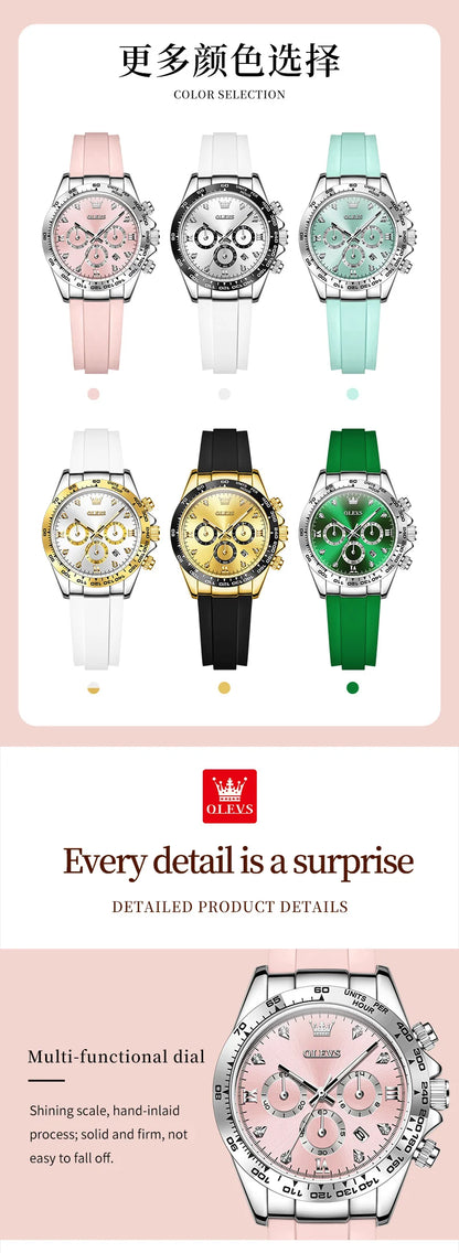 OLEVS 5618 Women Watch HD Multi Functional Waterproof Luminous Chronograph Sports Silicone Strap Luxury Brand Quartz Women Watch