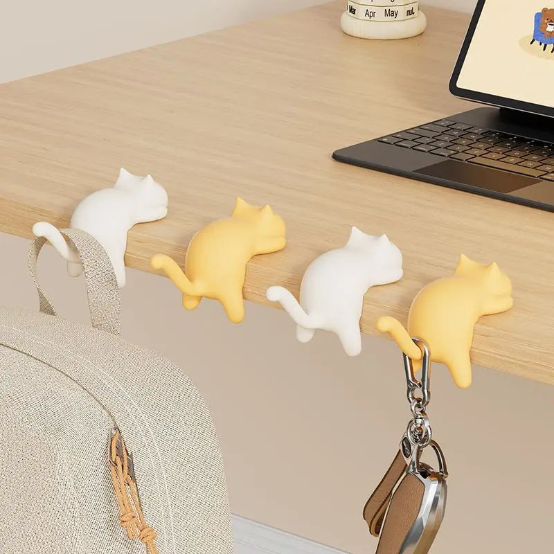 Fun Cat Design Key Hooks for Desk Table Edge Office Bag Storage Kawaii Home Decor Organizer Cute Space Saving Accessory