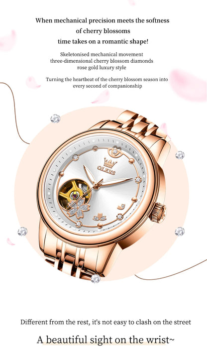 OLEVS 6732 Women Watch Top Luxury Brand All Automatic Mechanical Watch Hollow Diamond Exquisite Dial Dress Bracelet Women Watch