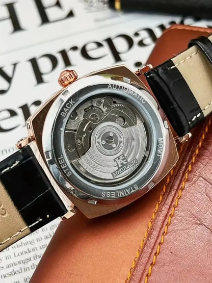 [Fashionable Men's Mechanical Watch] a Stylish and Versatile High-Value Vintage Mechanical Watch Featuring a Skeleton Dial, Hollow Design, and Alloy Case - an Elegant Men's Watch Suitable for Both Business and Casual Wear.