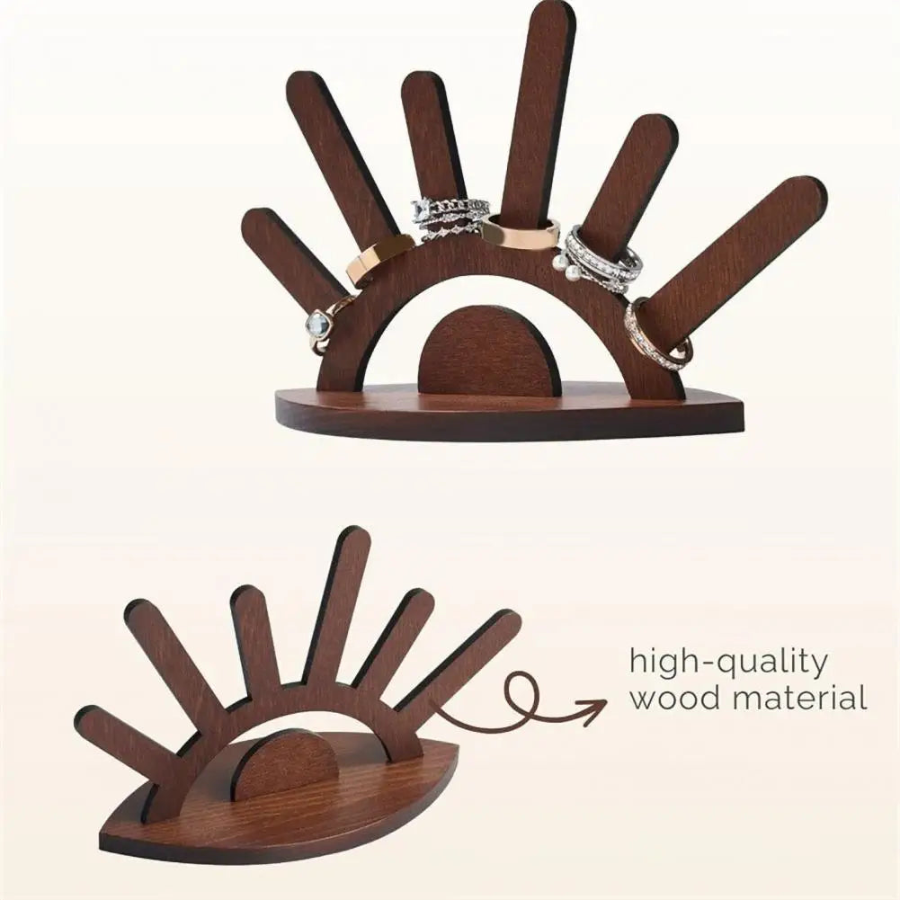 Creative Wooden Ring Holder Eye Shape Ring Display Rack With 6 Ring Posts Jewelry Display Stand Home Decor Organizer