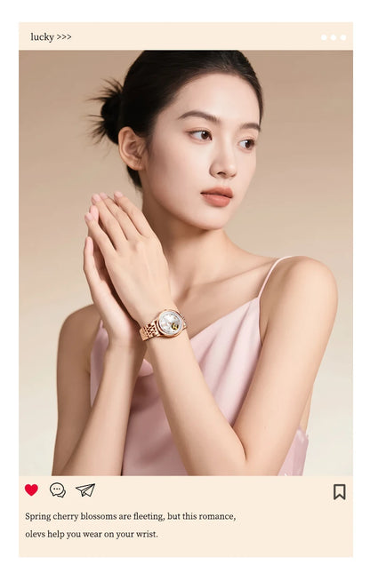 OLEVS 6732 Women Watch Top Luxury Brand All Automatic Mechanical Watch Hollow Diamond Exquisite Dial Dress Bracelet Women Watch