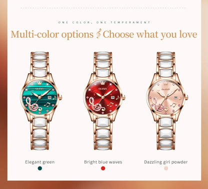 OLEVS 3605 Women Watch Top Brand High Quality Quartz Watch Exquisite Diamond Note Waterproof Dial Dress Ceramic Women Watch