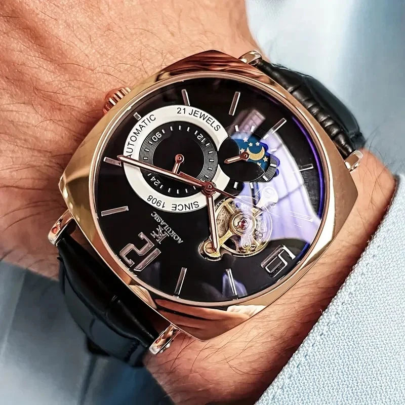 [Fashionable Men's Mechanical Watch] a Stylish and Versatile High-Value Vintage Mechanical Watch Featuring a Skeleton Dial, Hollow Design, and Alloy Case - an Elegant Men's Watch Suitable for Both Business and Casual Wear.