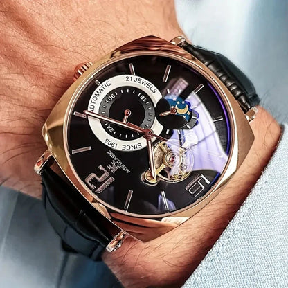 [Fashionable Men's Mechanical Watch] a Stylish and Versatile High-Value Vintage Mechanical Watch Featuring a Skeleton Dial, Hollow Design, and Alloy Case - an Elegant Men's Watch Suitable for Both Business and Casual Wear.